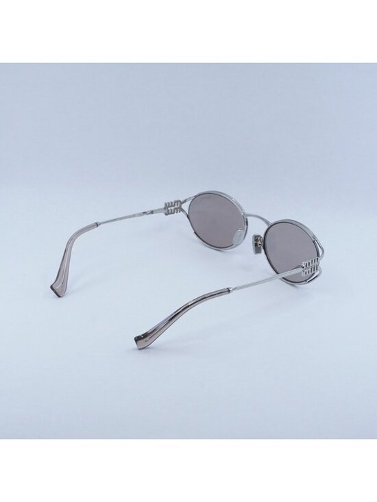 Miu Miu MU52YS 1BC10F Sunglasses Silver Oval Frame, Pale Gold Mirror Lenses main image 7